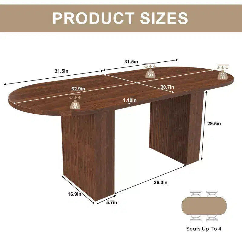 Table de salle à manger ovale double pied de style ferme