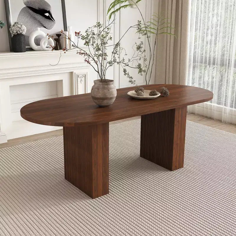 Table de salle à manger ovale double pied de style ferme