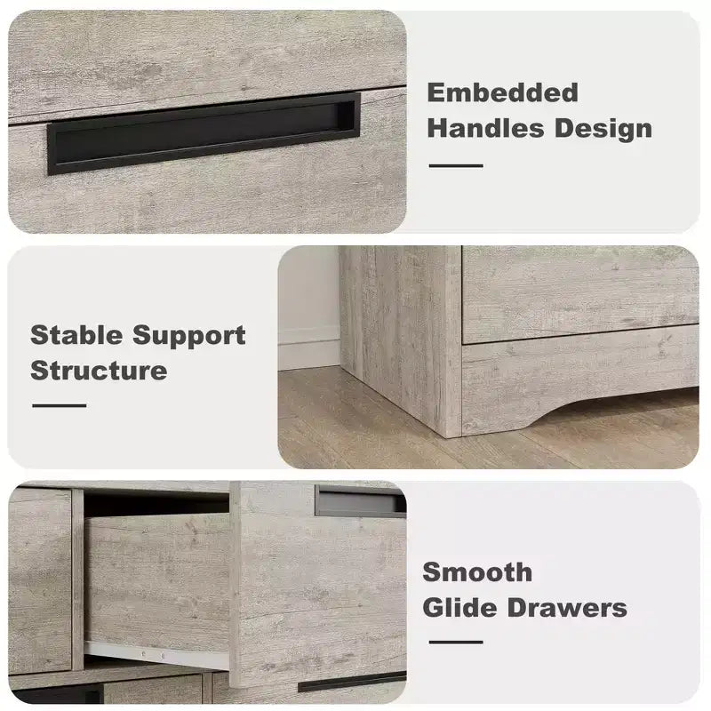 Commode en bois pour chambre à coucher avec poignées encastrées