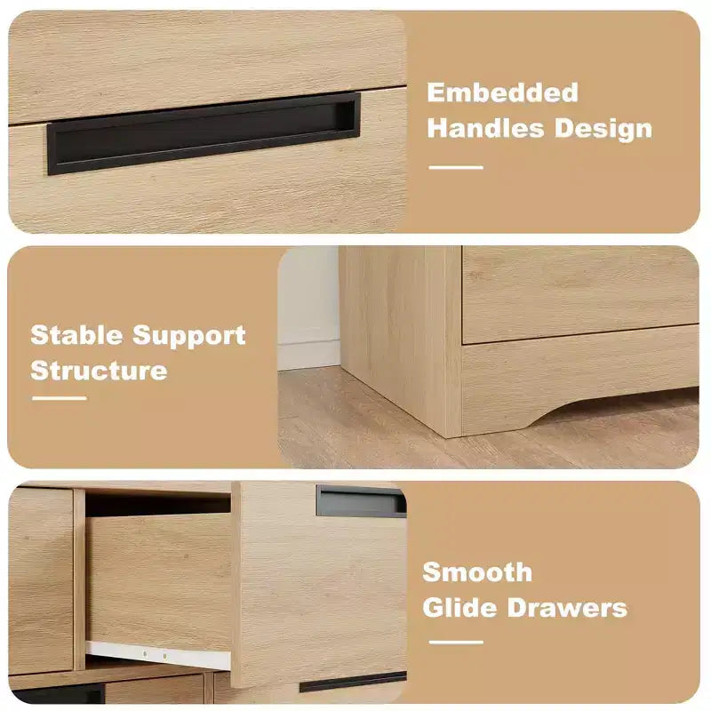 Commode en bois pour chambre à coucher avec poignées encastrées