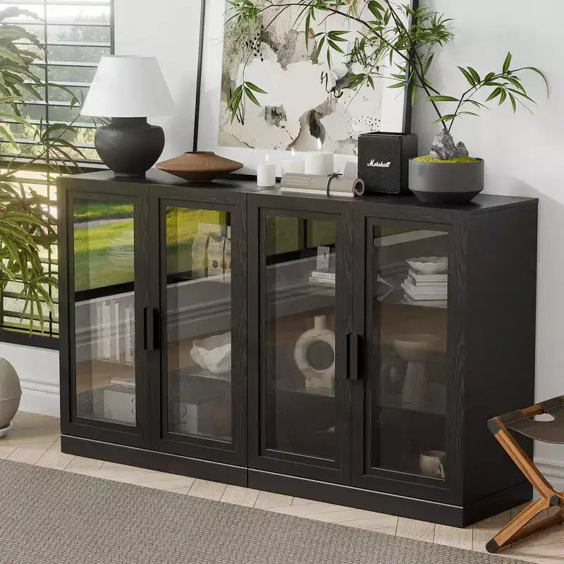 Grand buffet avec 4 portes vitrées et 2 étagères réglables