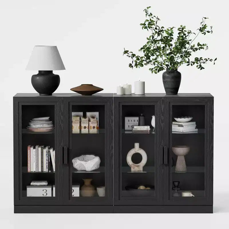 Grand buffet avec 4 portes vitrées et 2 étagères réglables