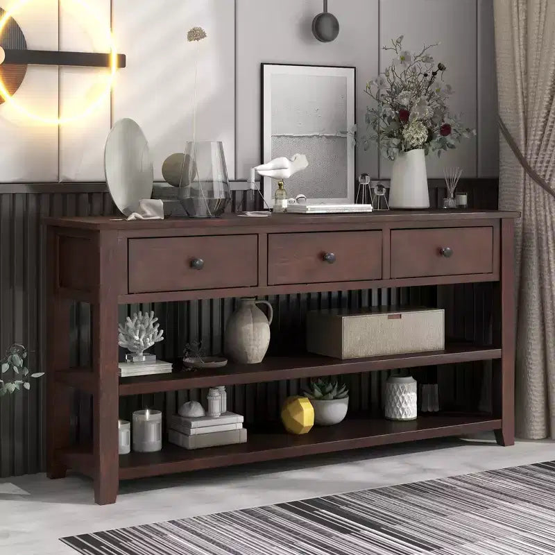 Console avec tiroirs et étagères ouvertes