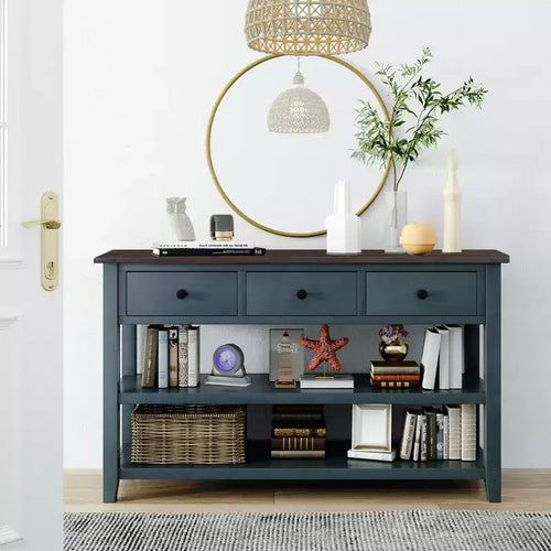 Console avec tiroirs et étagères ouvertes