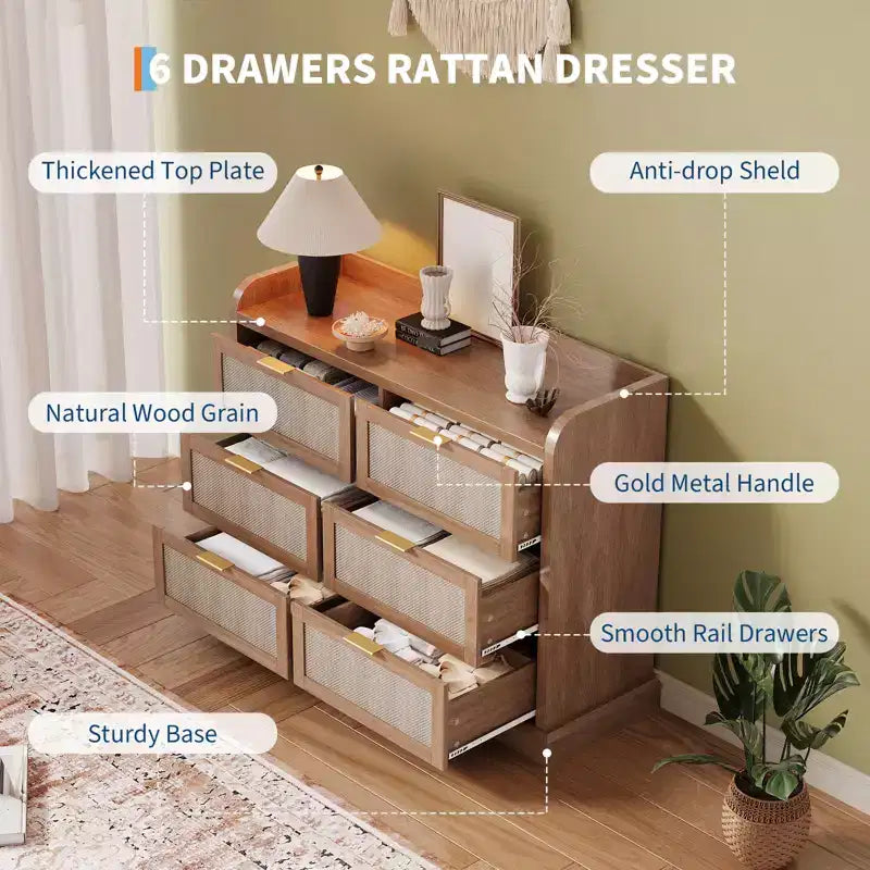 Commode en osier pour chambre à coucher