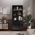 Acekool 6-Tier Bookshelf with Door and 3 Drawers; 71 Tall Bookcase; 3 Open Shelves; Storage Cabinet; for Home Office or Bedroom