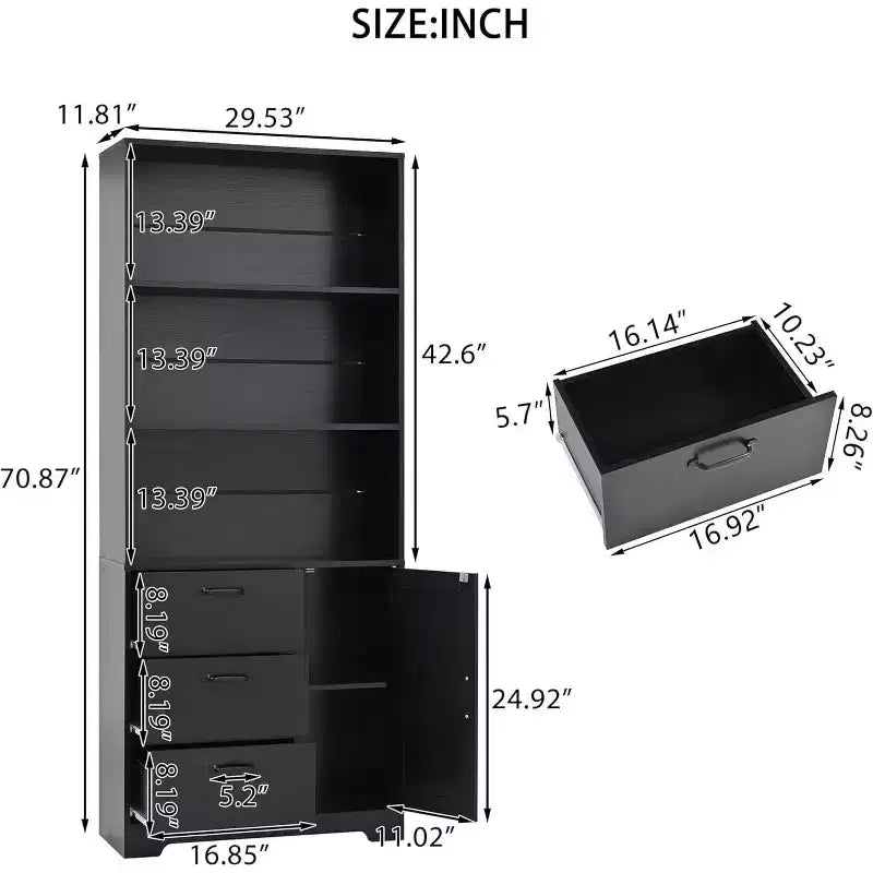 Une étagère à six niveaux, convenant à un bureau à domicile ou à une chambre à coucher.