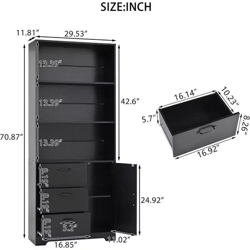 A six-tier bookshelf, suitable for a home office or bedroom.