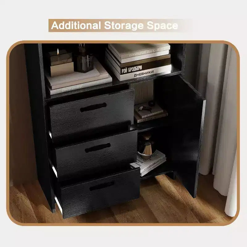 Une étagère à six niveaux, convenant à un bureau à domicile ou à une chambre à coucher.