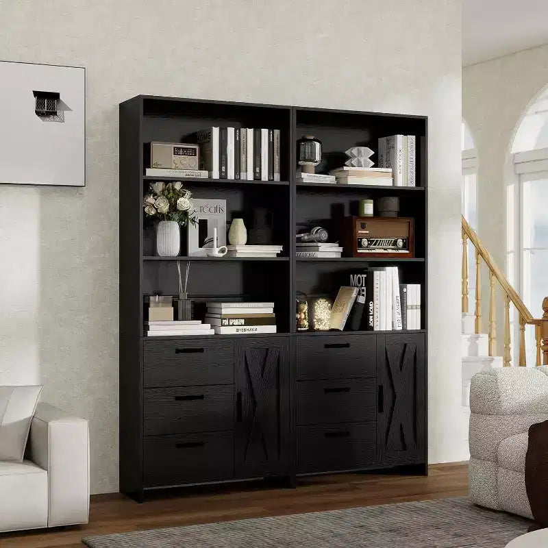 Une étagère à six niveaux, convenant à un bureau à domicile ou à une chambre à coucher.