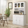 Okak 71in Mordern Pantry Cabinet; Freestanding Tall Cabinet with Hutch; 2 Drawers and 5 Doors; Storage Cabinet for Kitchen; White
