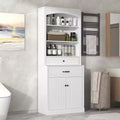 Okak Matte White Bathroom Storage Cabinet with 3 Shelves;2 Drawers&2 Doors;Anti-Tipping Bathroom Cabinet
