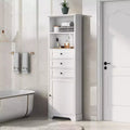 Okak Freestanding Bathroom Cabinet with 3-Drawer; Tall Storage Cabinet; Bathroom Floor Cabinet with Adjustable Shelves for Living/Office; White