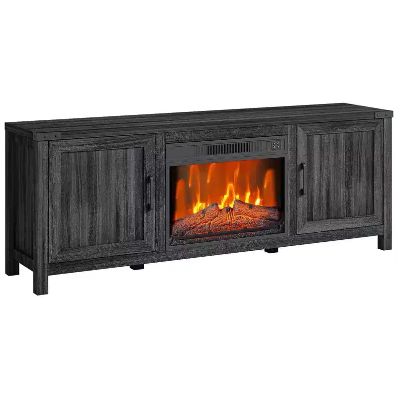 65 Fireplace TV Stand w/23 Glass Electric Fireplace for TVs Up to 80; Modern Fireplace Entertainment Center w/Open Storage Shelf for Living Room