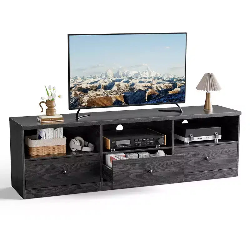 Modern Entertainment Center with Large Open Shelf;Drawer;Cable Hole; Waterproof; Anti-Stain ;Scratch-Resistant TV Media Console Cabinet