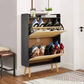 Hidden Shoe Storage with 2 Flip Rattan Flip-Drawer and Anti-Tip Design; Shoe Cabinet for Entryway; Hallway; 12-15 Pairs Storage Organiz