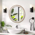 Miroir mural décoratif rond en bois style ferme avec bords blanchis