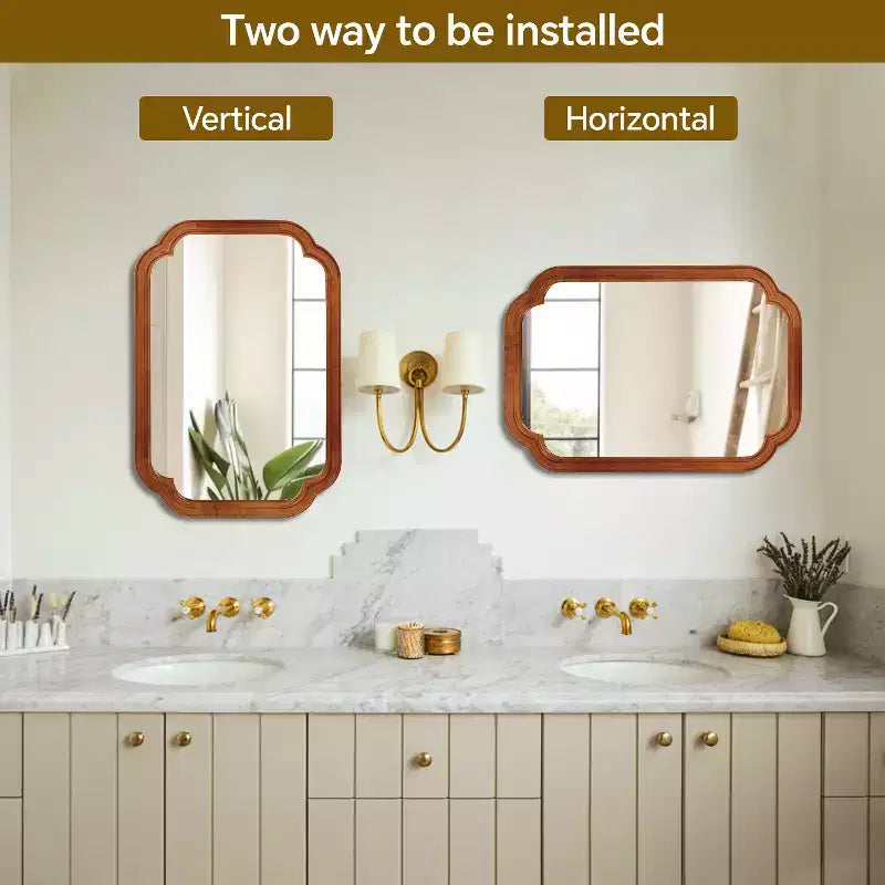 Miroir décoratif à cadre en bois massif et coins arrondis