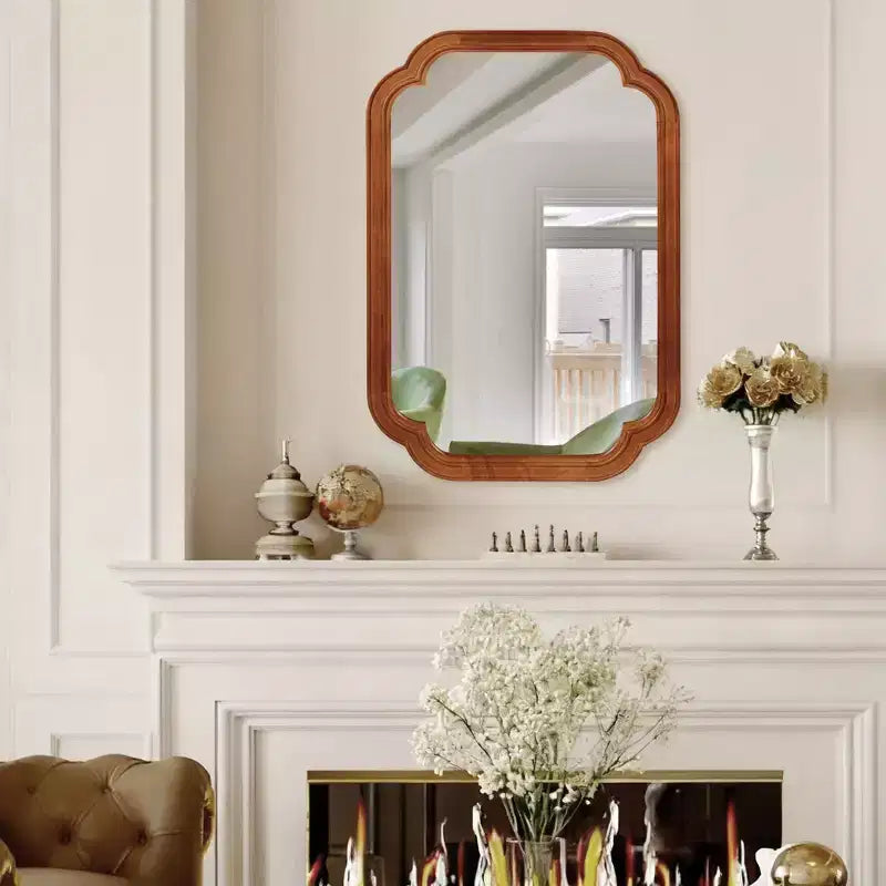 Miroir décoratif à cadre en bois massif et coins arrondis