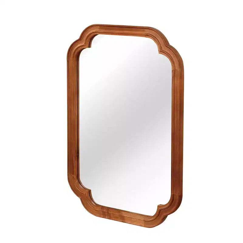 Miroir décoratif à cadre en bois massif et coins arrondis
