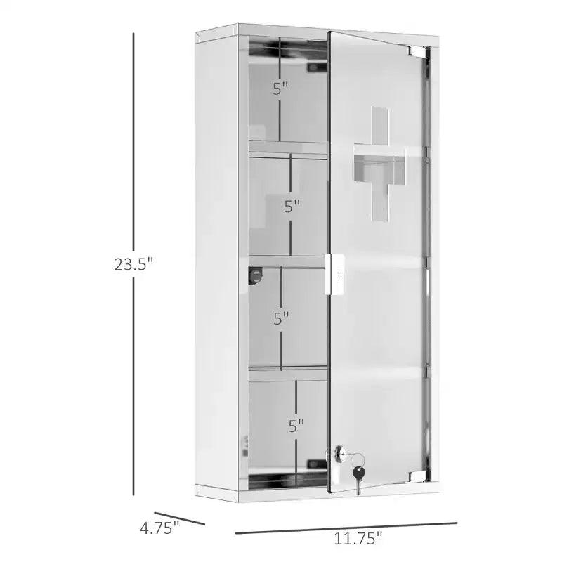 Armoire à quatre niveaux avec portes vitrées verrouillables et cadre en acier inoxydable.
