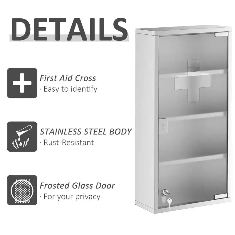 Armoire à quatre niveaux avec portes vitrées verrouillables et cadre en acier inoxydable.