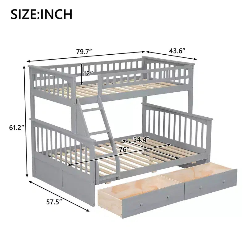 Les lits superposés, avec un lit simple en haut et un lit double en bas, peuvent être convertis en deux lits.