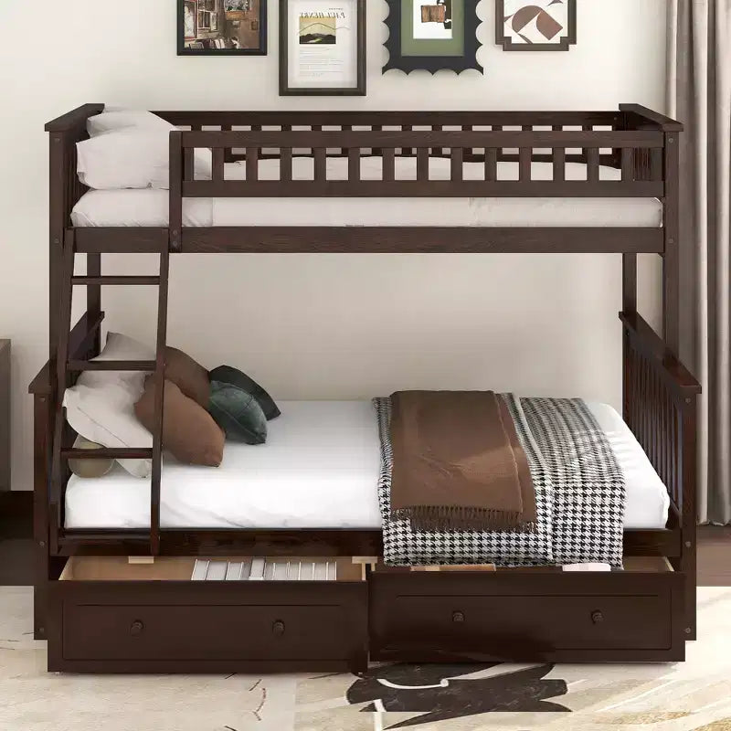 GDFStudio Pepys Twin Over Full Bunk Bed Convertible into Two Beds with Storage Drawers