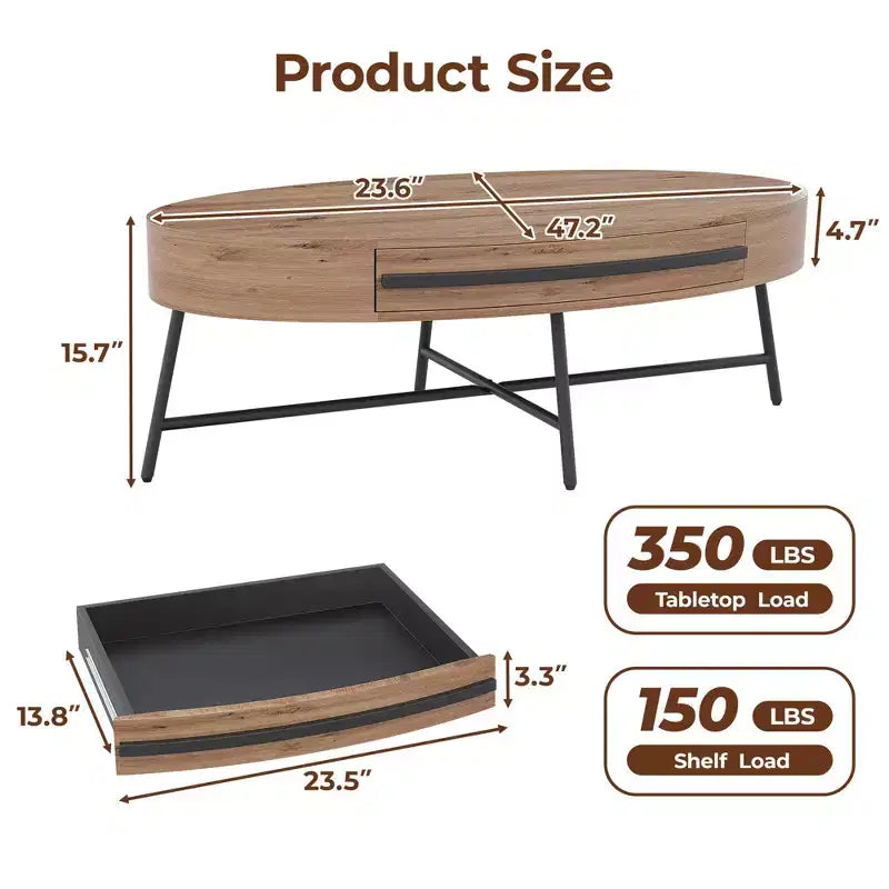 Table basse ovale de style moderne du milieu du siècle
