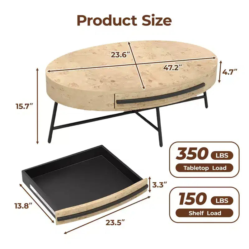 Table basse ovale de style moderne du milieu du siècle