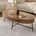 Coffee Table Mid-Century Modern Oval - 47.2 Wooden Storage Table with Drawer; Unique Curved Design & Cross Metal Legs for Living Room