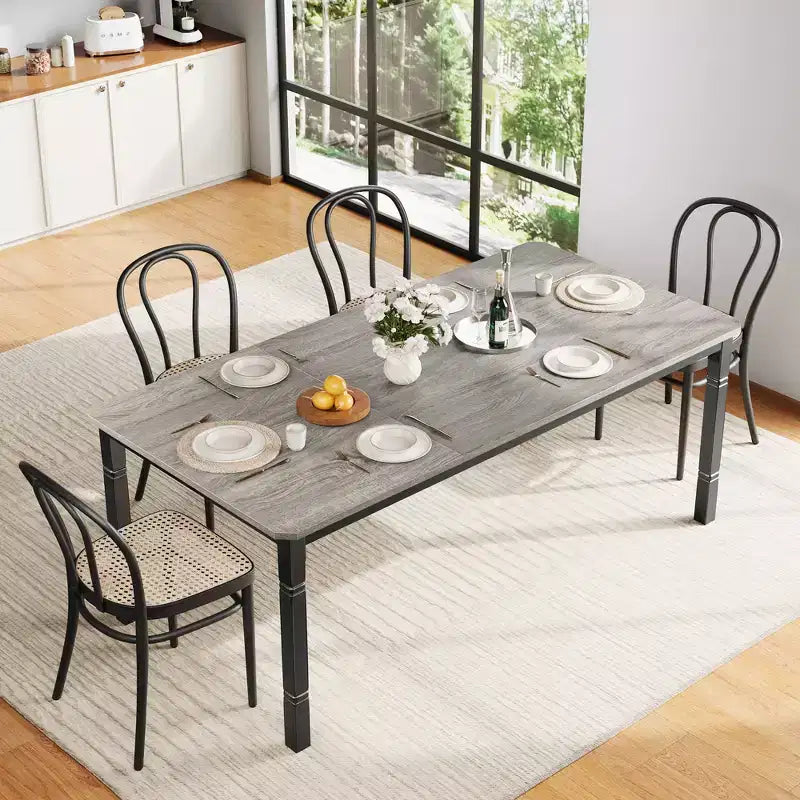 Table de salle à manger rectangulaire en bois, style ferme moderne