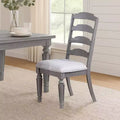 Royal Hampton Dining Side Chair Set of 2; Carved; Ladder Back; Light Gray Wood