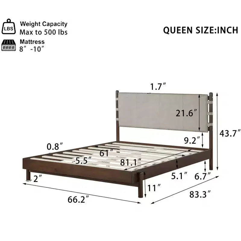 Lit double Queen/King ; Lit plateforme en bois avec tête de lit