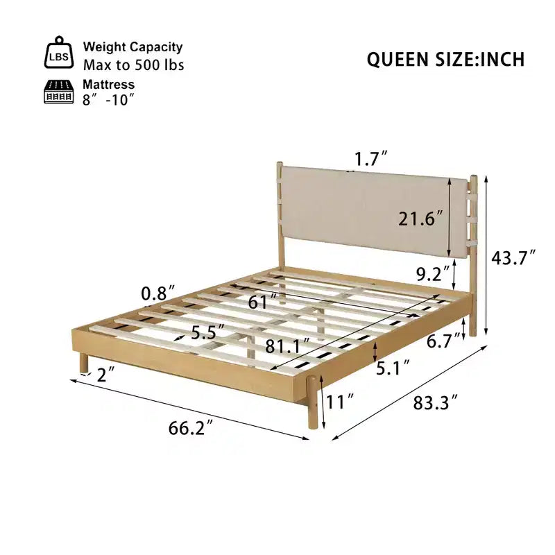 Lit double Queen/King ; Lit plateforme en bois avec tête de lit