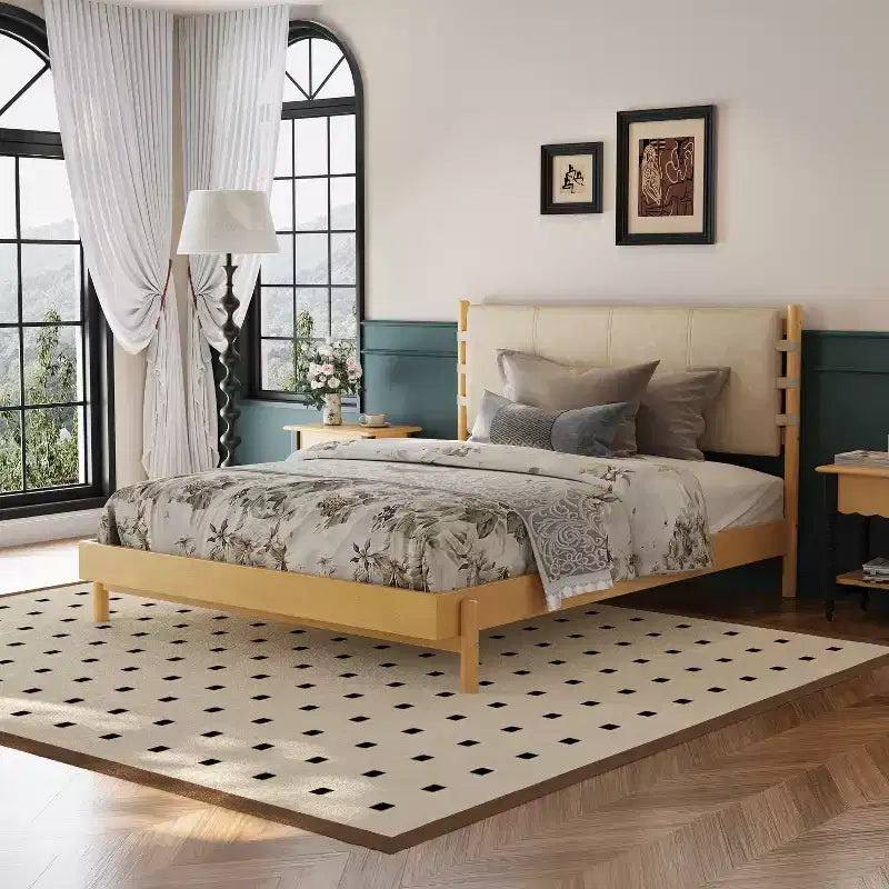 Queen/King Bed Frame; Wood Platform Bed with Headboard - ModernLuxe