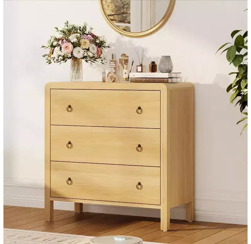 Natural 3 Drawer Dresser; Modern Closet Dressers Chest of Drawers; Wood Storage Dresser Chest of Drawers Clothes Organizer