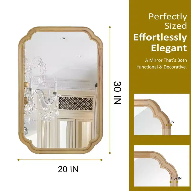 Miroir mural décoratif moderne aux coins arrondis, adapté aux entrées et salles de bain.