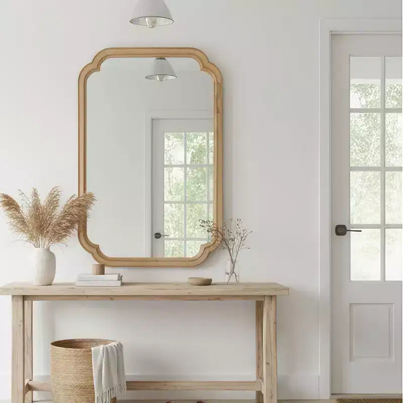 Okak Modern Rounded Corner Decorative Wall Mirror for Entryway;Bathroom;Solid Wood Home Decor Vanity Mirror for Bedroom