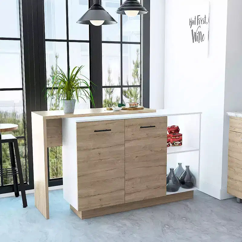 Okak Modern Kitchen Island with Unique Top Design; Kitchen Island Table with 2 Doors and 2 Drawers; Countertop Organizer for Kitchen