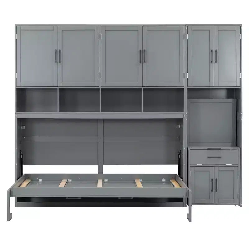 Lit escamotable double avec tiroirs et bureau