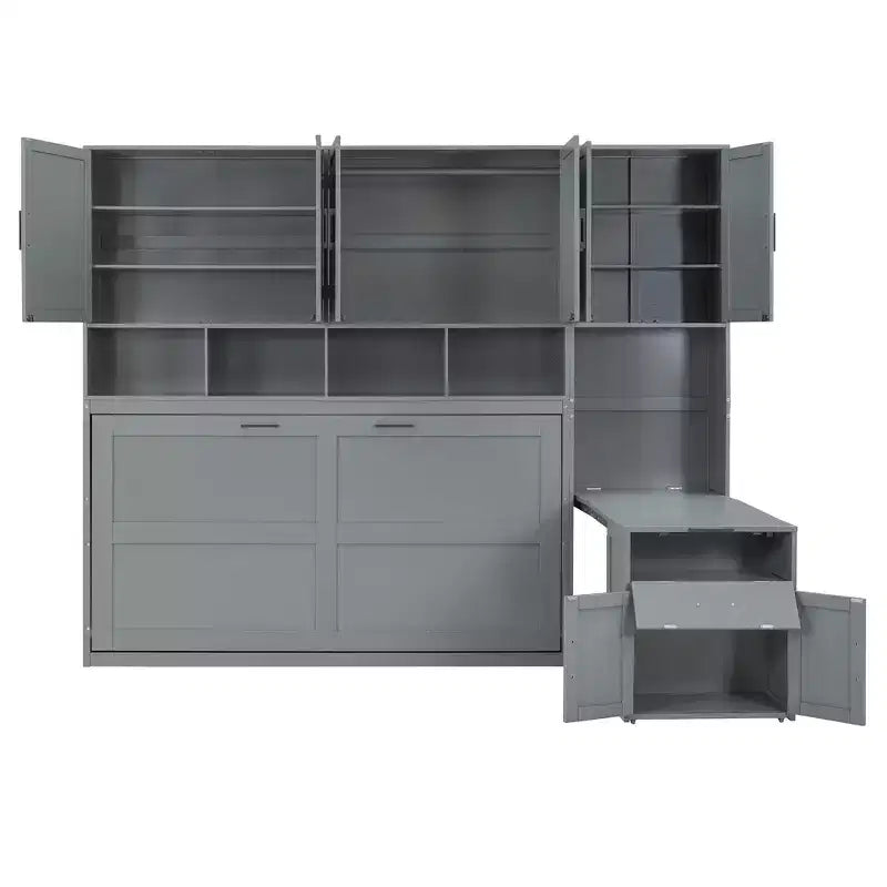 Lit escamotable double avec tiroirs et bureau