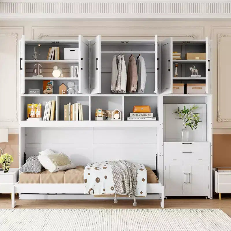 Lit escamotable double avec tiroirs et bureau
