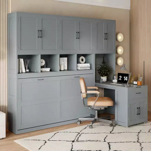 Lit escamotable double avec tiroirs et bureau