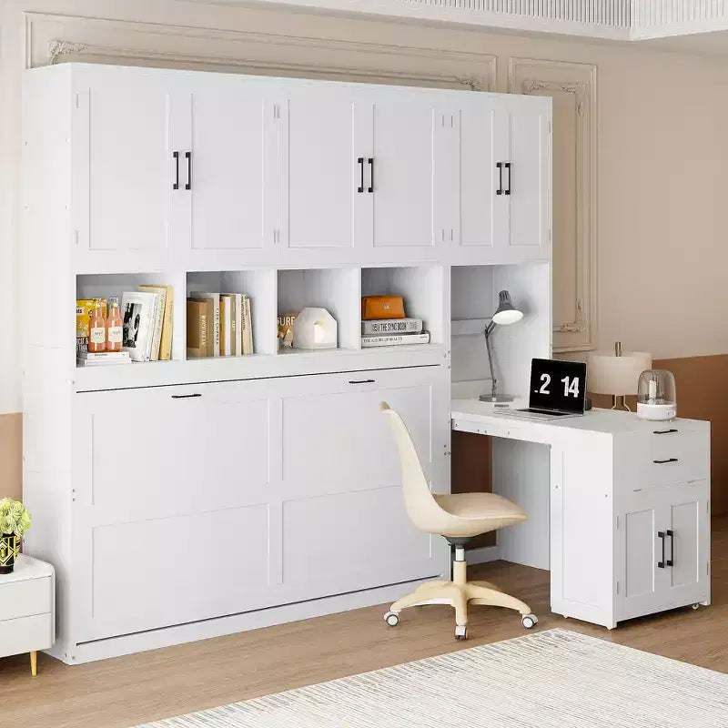 Lit escamotable double avec tiroirs et bureau