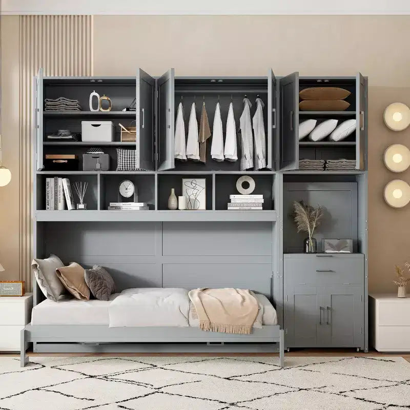 Lit escamotable double avec tiroirs et bureau