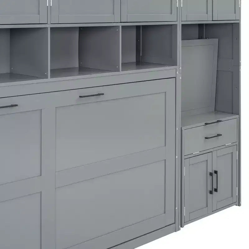 Lit escamotable double avec tiroirs et bureau