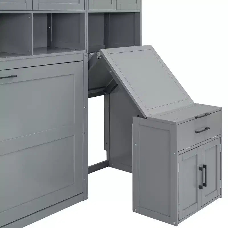 Lit escamotable double avec tiroirs et bureau