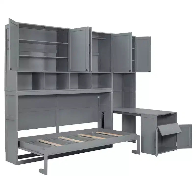 Lit escamotable double avec tiroirs et bureau