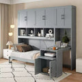 Twin Murphy Bed Frame with Drawers and Desk; Wall Bed Frame with Storage Cabinet and Shelves; Twin Size Folding Murphy Bed for Home Office